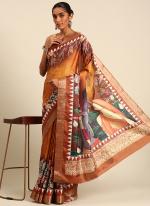 Cotton Orange Traditional Wear Printed Saree